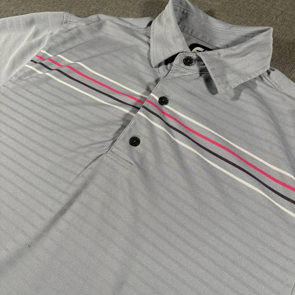 FootJoy Polo Shirt Mens Medium Gray Striped Short Sleeve Performance Golf Top